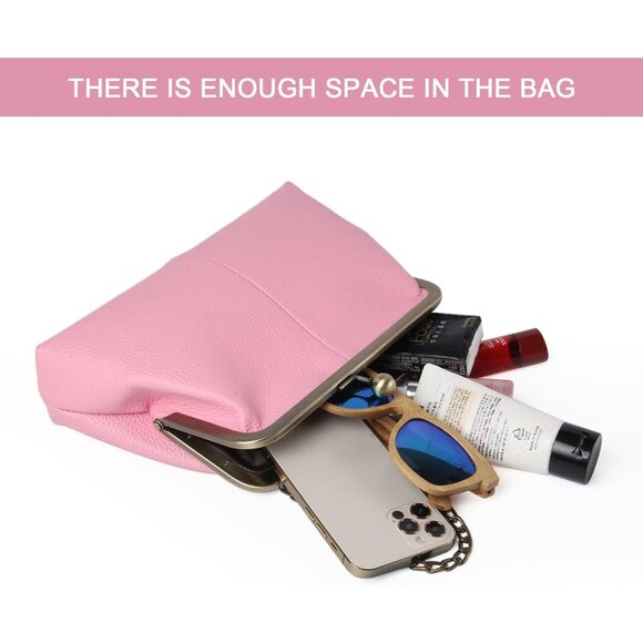 Luxury PU Leather Kiss Lock Shoulder Bag with Detachable Chain Strap for Women - Picture 5 of 6